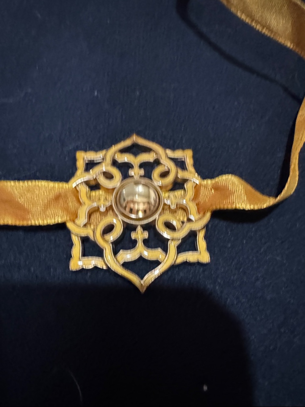 Gold Filigree Medallion Ribbon Choker - Gold